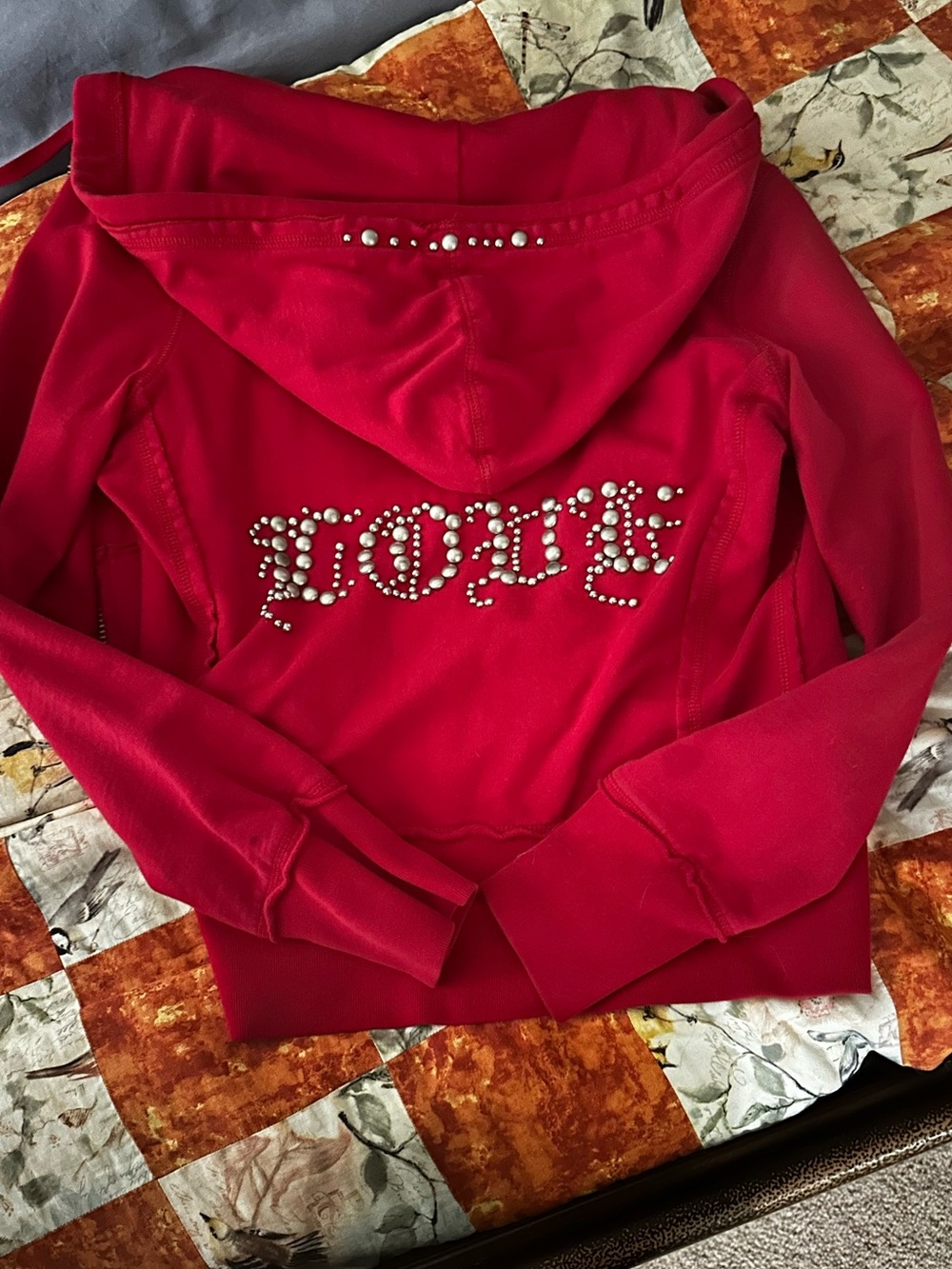 Red Rhinestone Embellished Hoodie